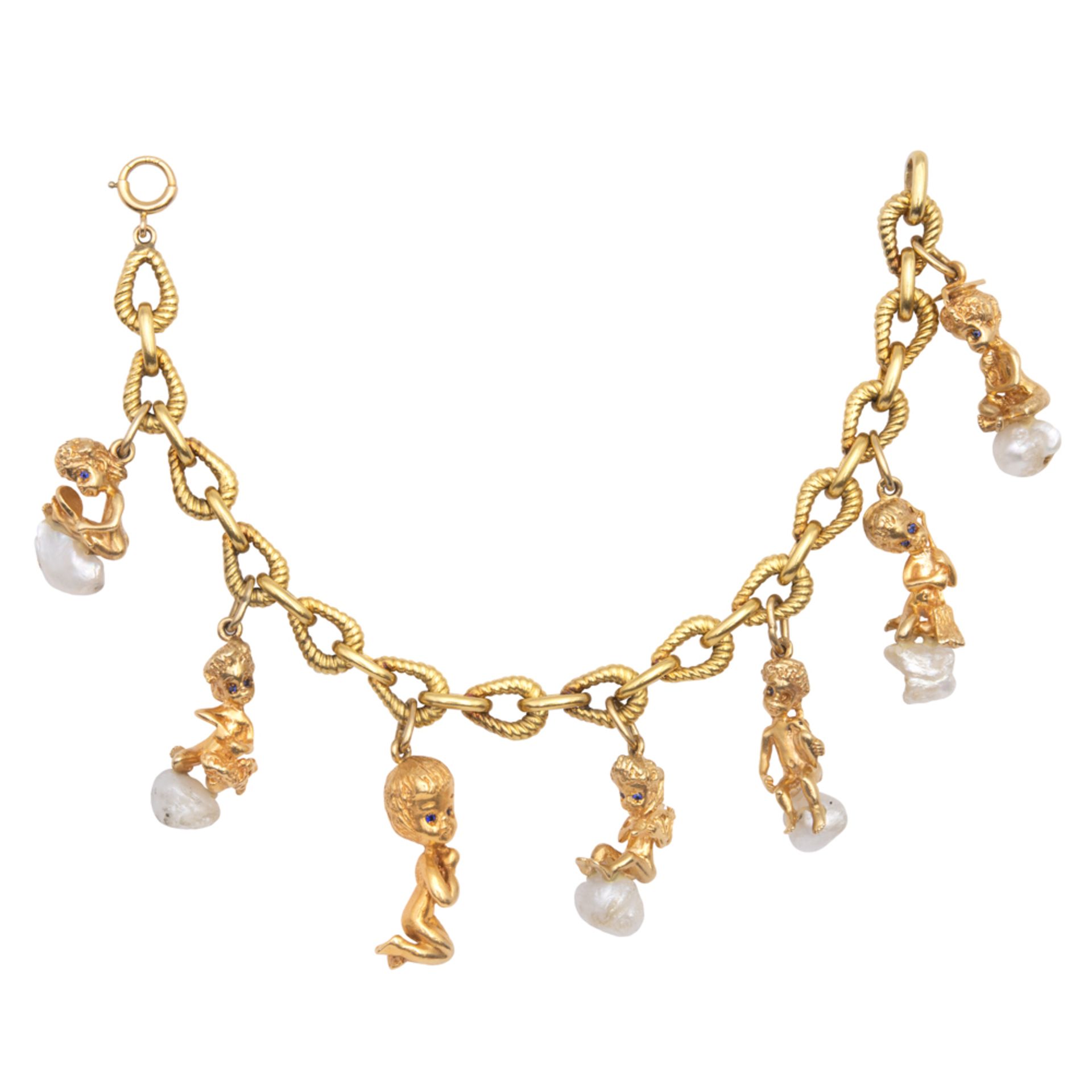 14kt yellow gold and Mississippi river pearls Charms bracelet