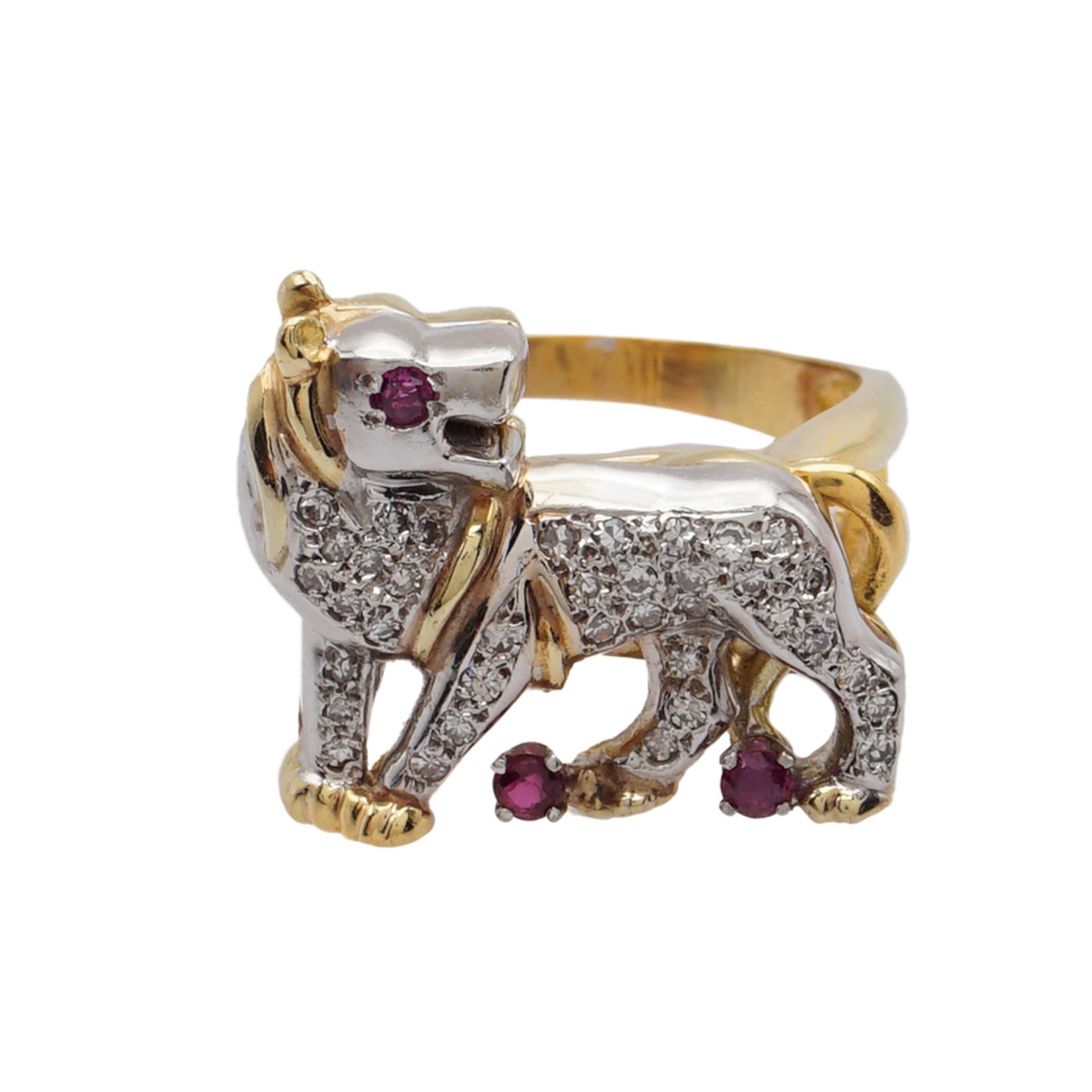 14kt white and yellow gold and diamonds Lion ring - Bild 2 aus 2