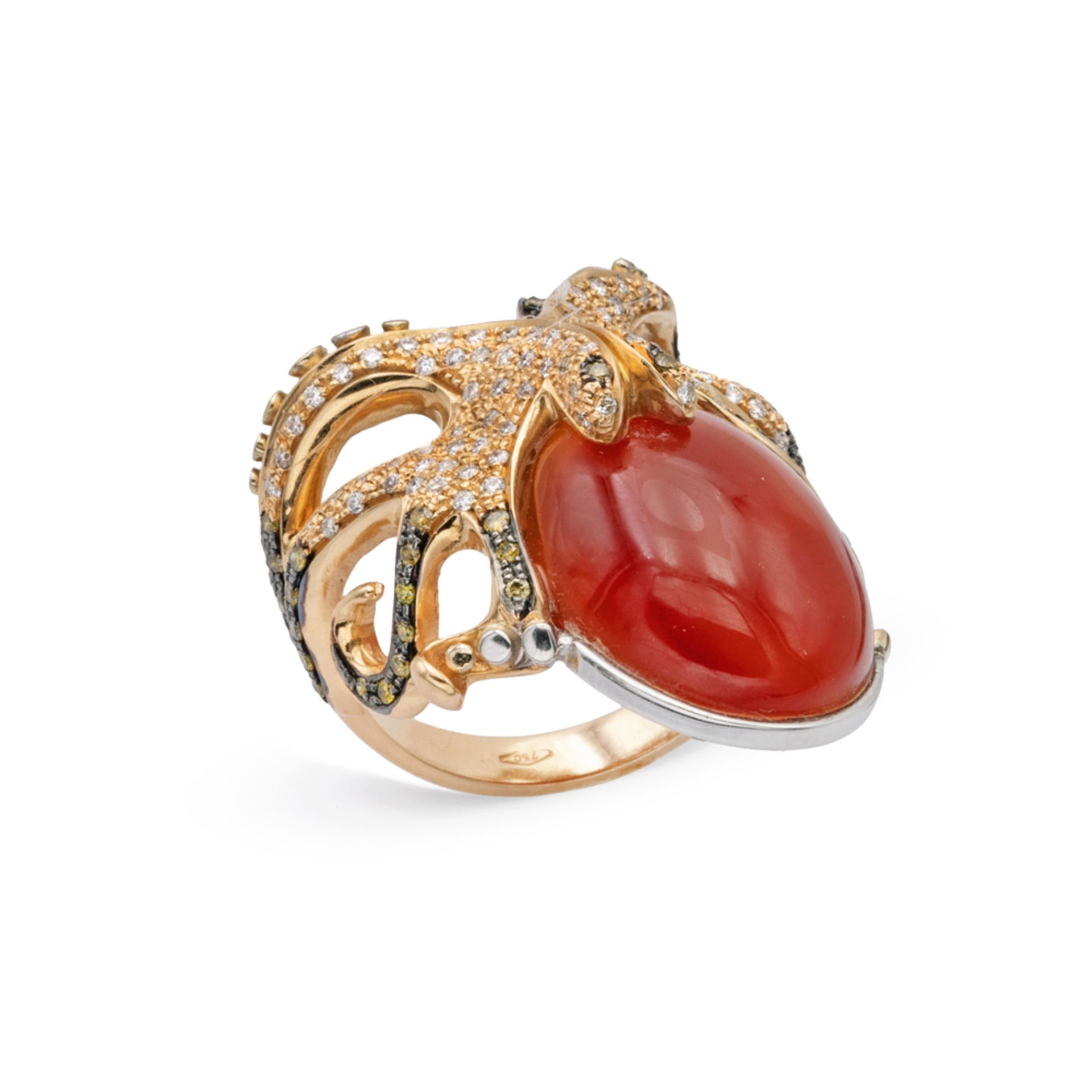 18kt rose gold carnelian and diamonds Octopus ring
