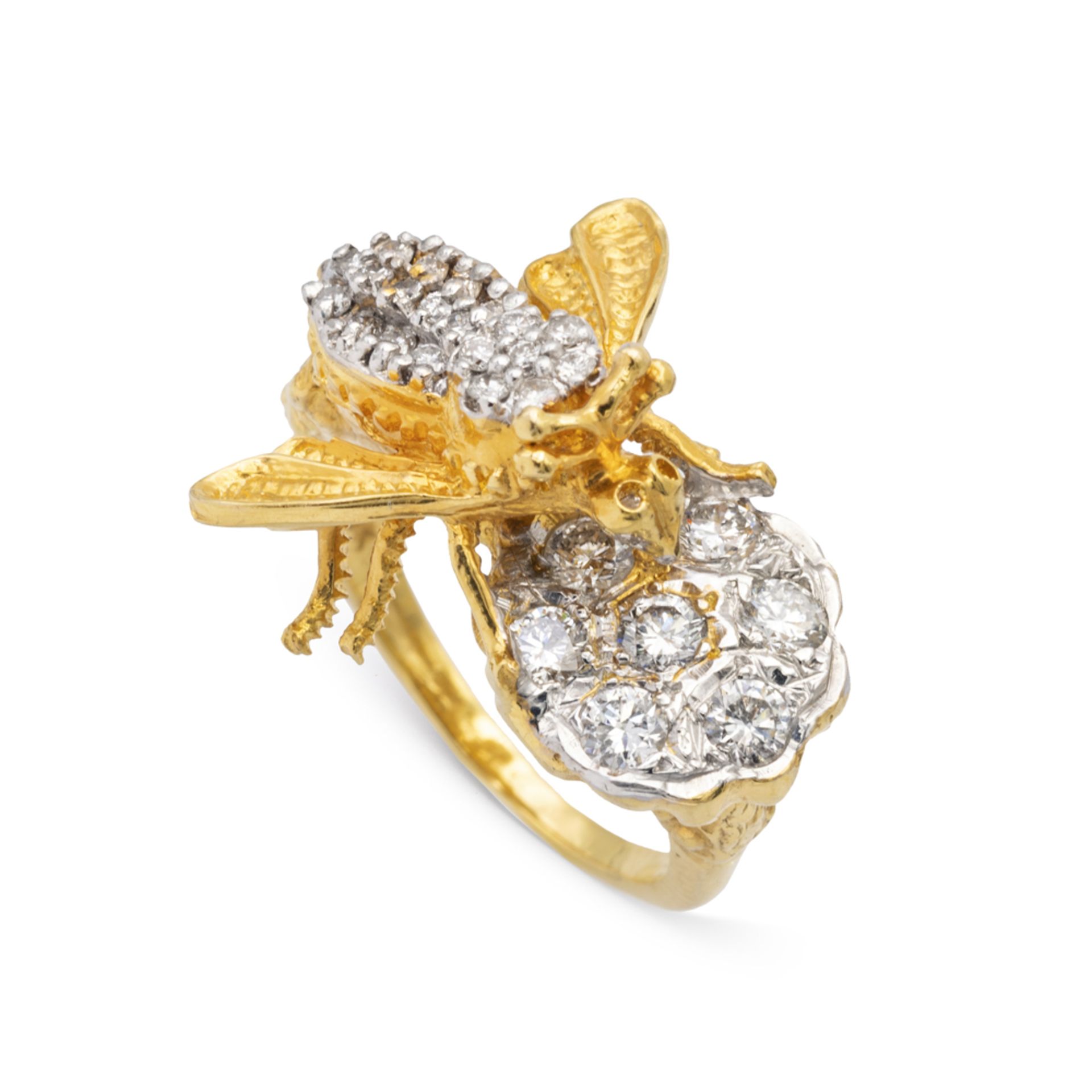 18kt two-color gold and diamonds bee ring