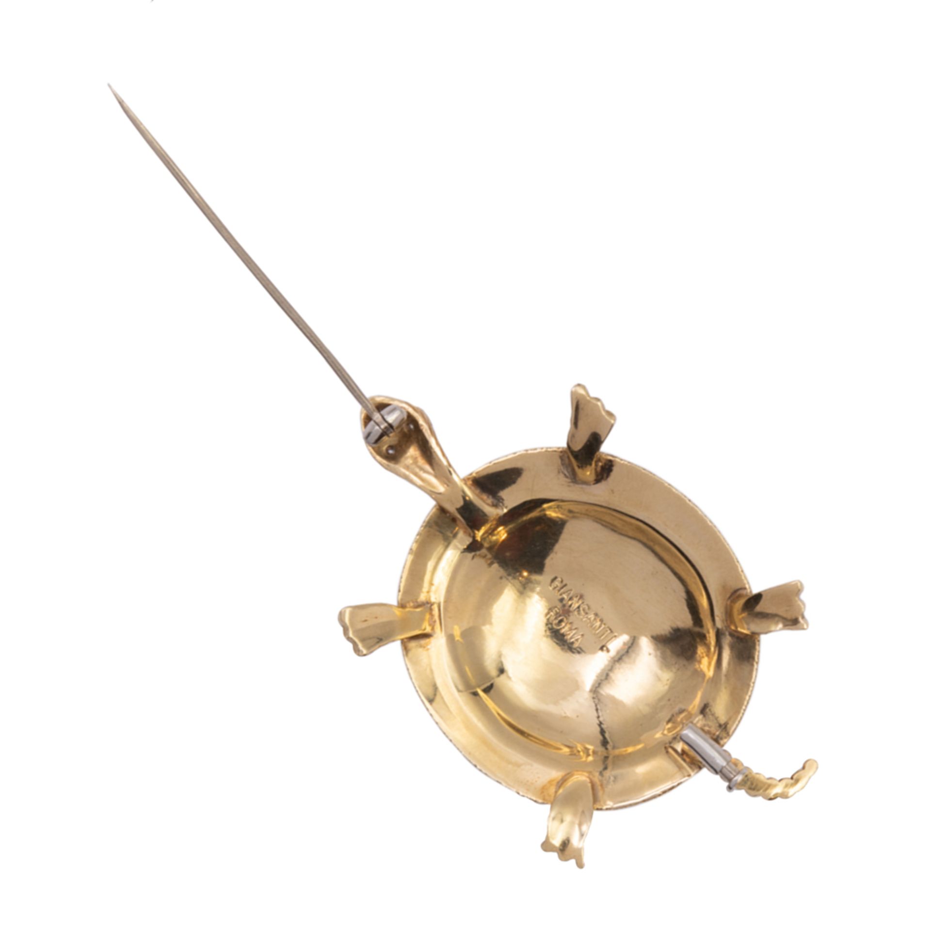 Turtle shaped brooch in 18kt yellow gold with garnet - Image 2 of 2