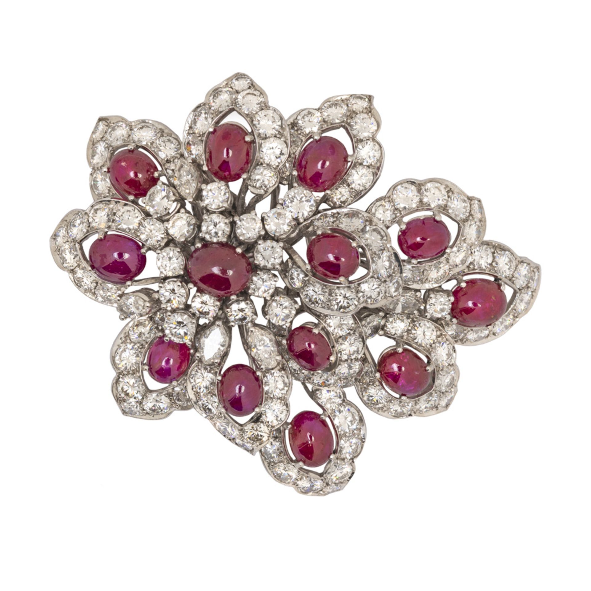 Important 18kt white gold, diamonds and rubies parure - Image 2 of 3