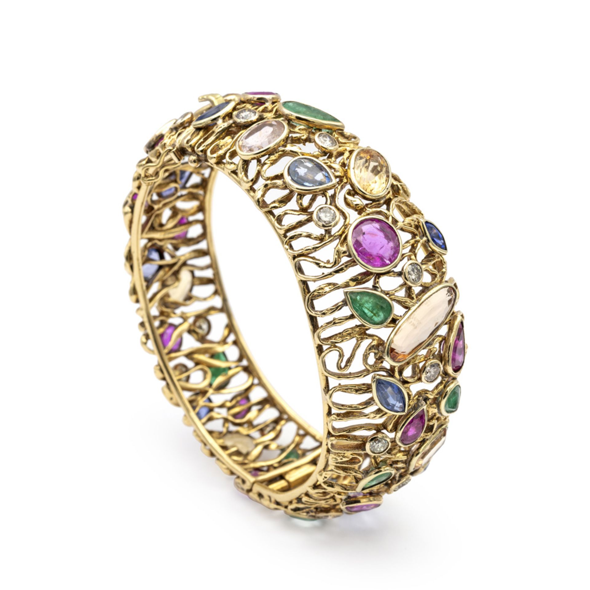 18kt yellow gold cuff bracelet with precious stones - Image 2 of 2