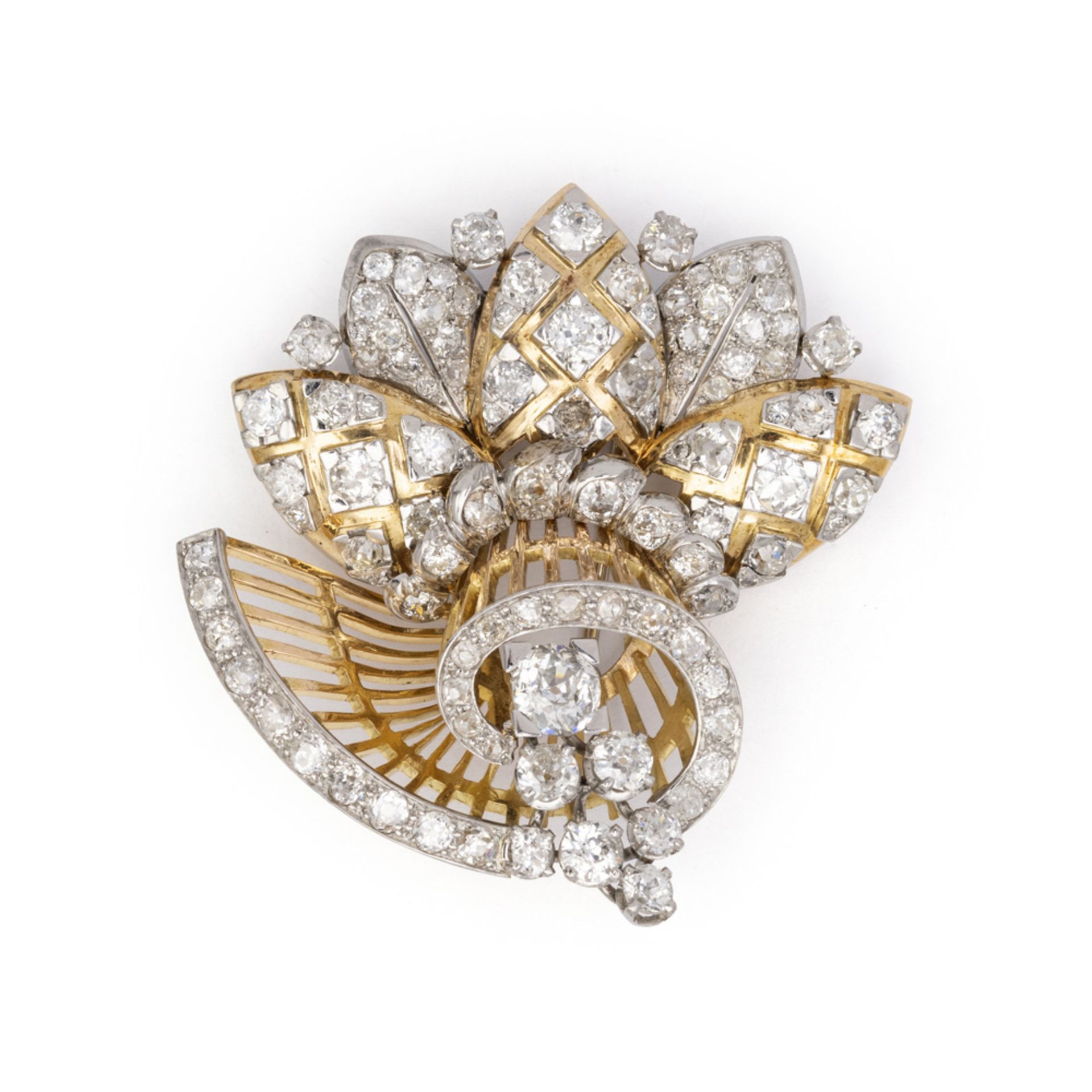 18kt yellow and white gold and diamonds brooch