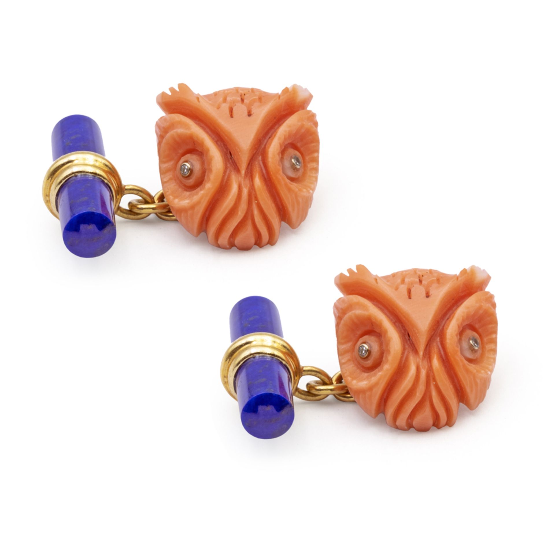 18kt yellow gold owl head cufflinks