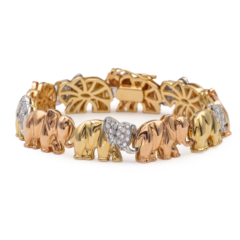 18kt three-color gold and diamonds Elephant bracelet