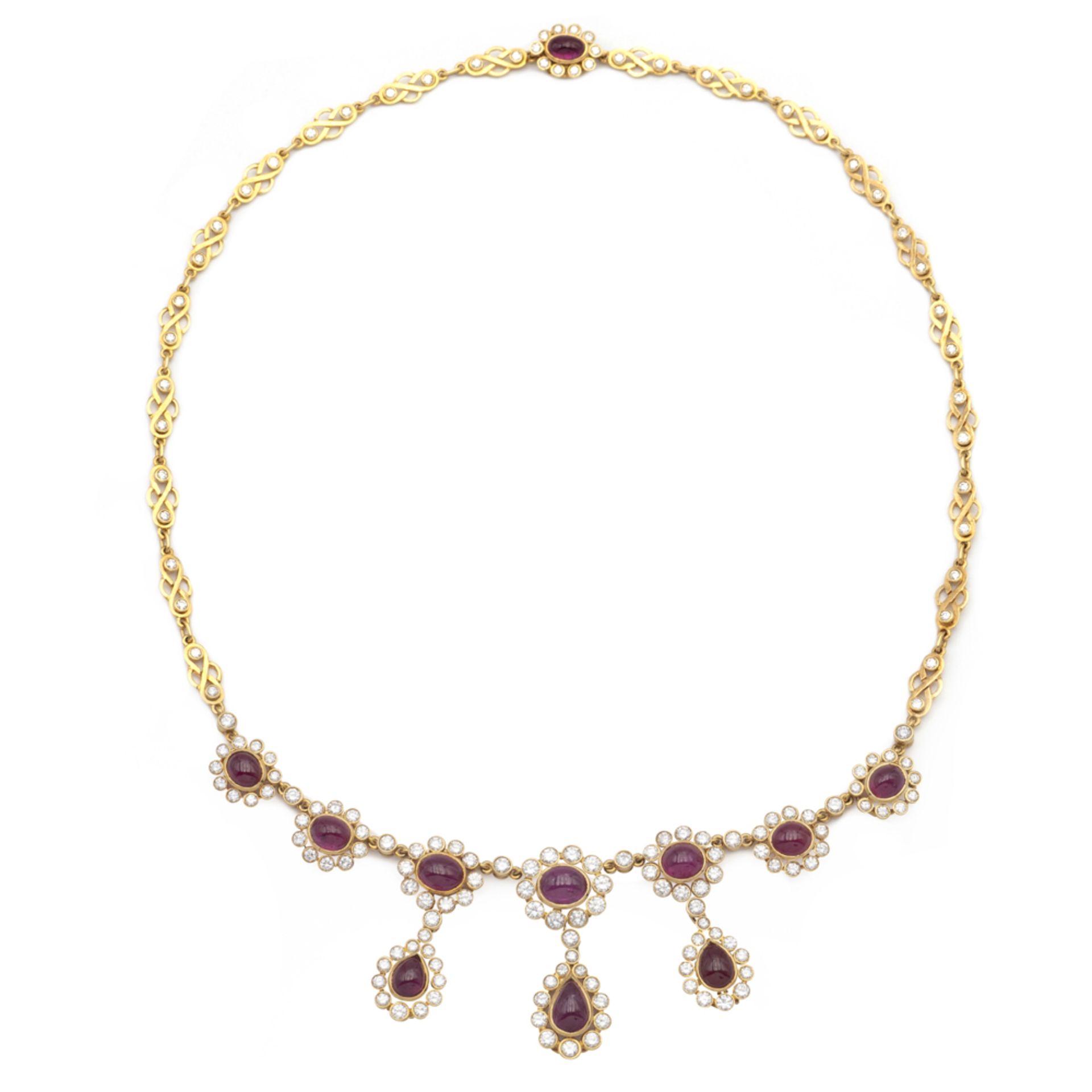 18kt yellow gold ruby and diamond necklace