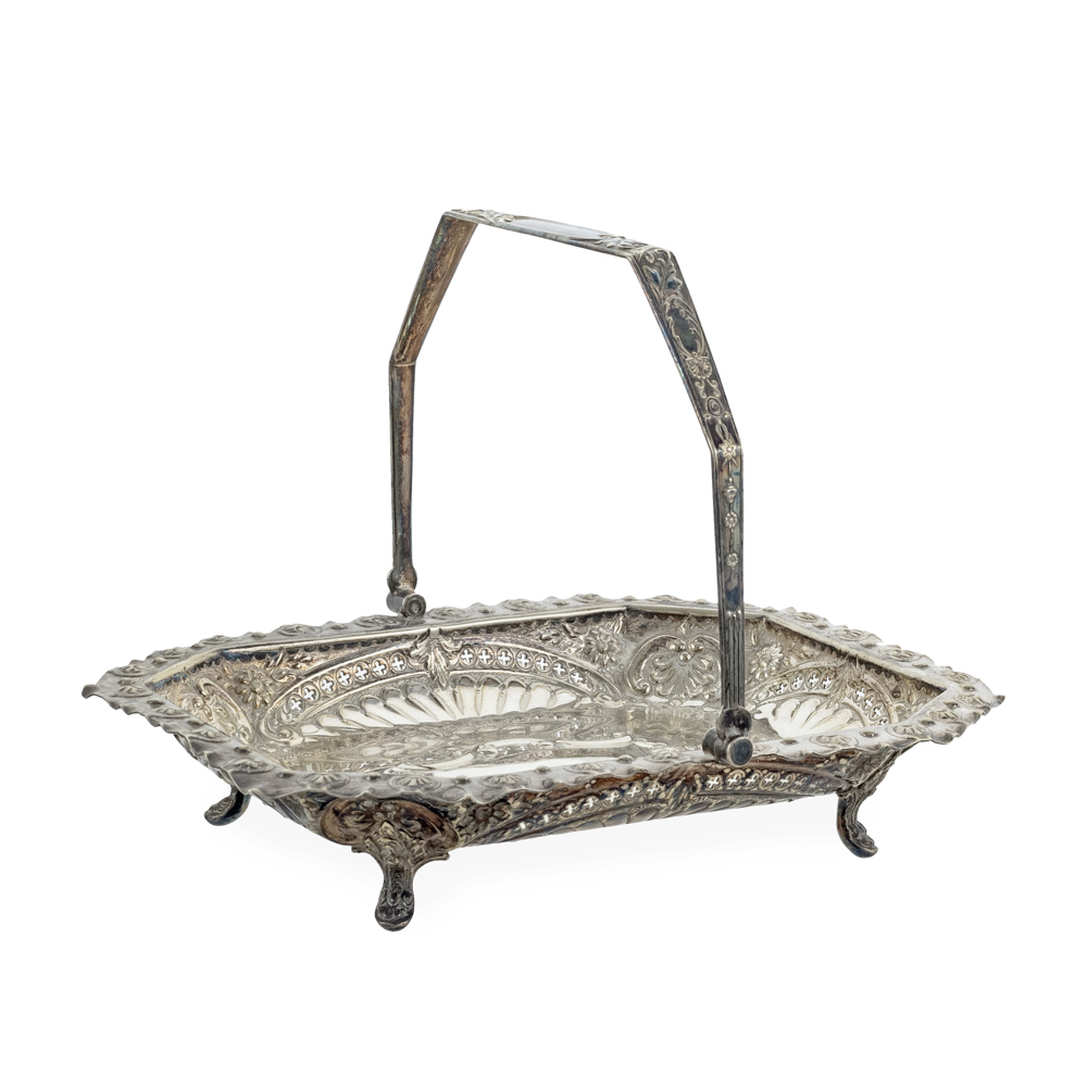 Silver metal basket with handle