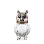 Silver metal and glass Owl container