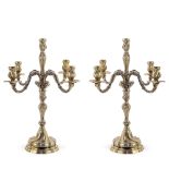 Pair of five-light Louis XV style silver candelabra