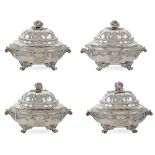 Four silver vegetable dishes