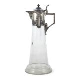 Ground glass and silver metal carafe
