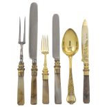 Gilded silver with hard stone handles cutlery service (50)