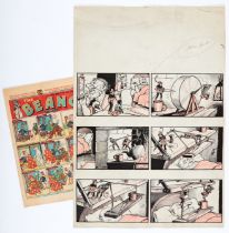 Tom Thumb double page artwork drawn and signed by Dudley Watkins for The Beano No 303 (1947). With