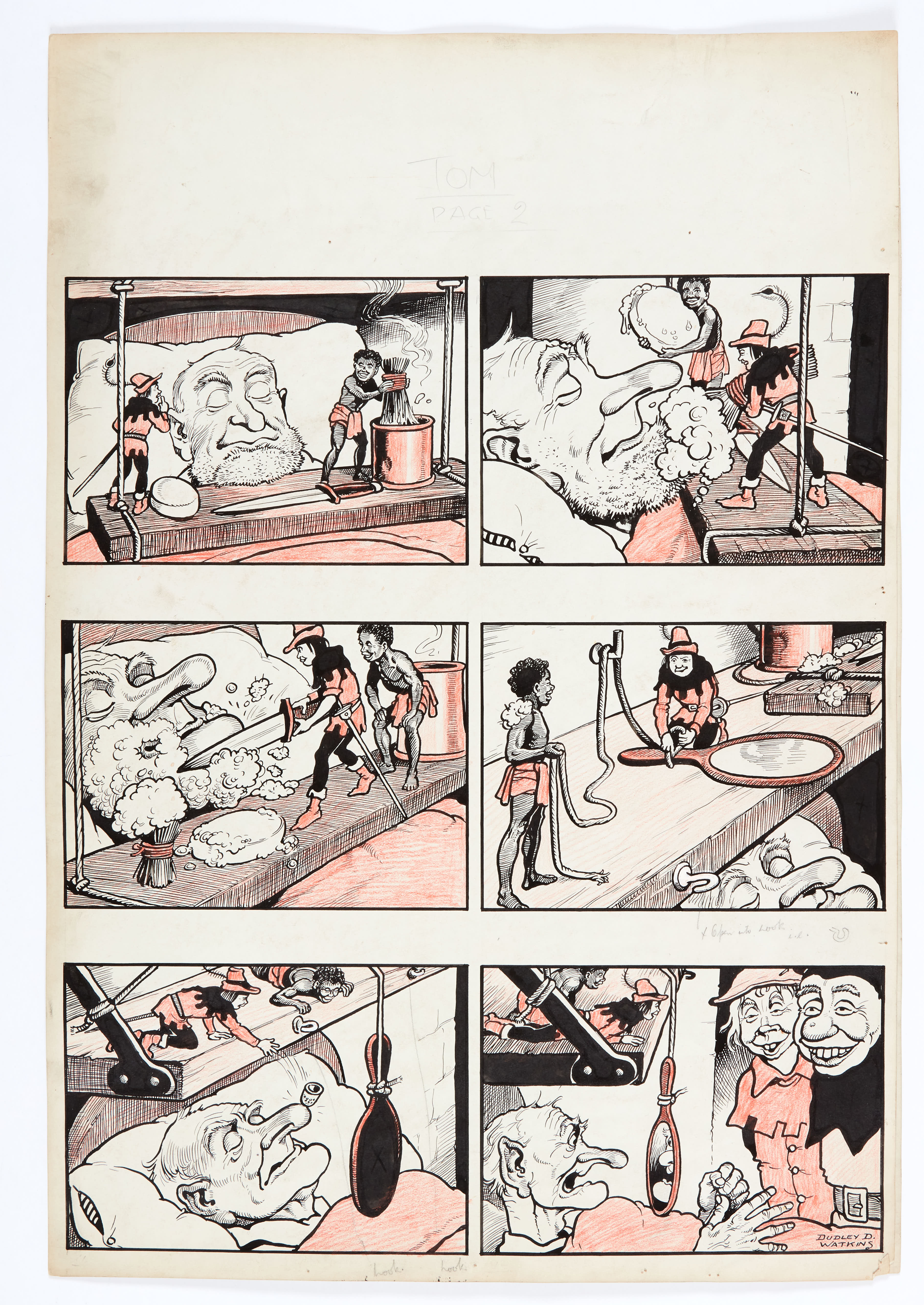 Tom Thumb double page artwork drawn and signed by Dudley Watkins for The Beano No 303 (1947). With - Image 2 of 2