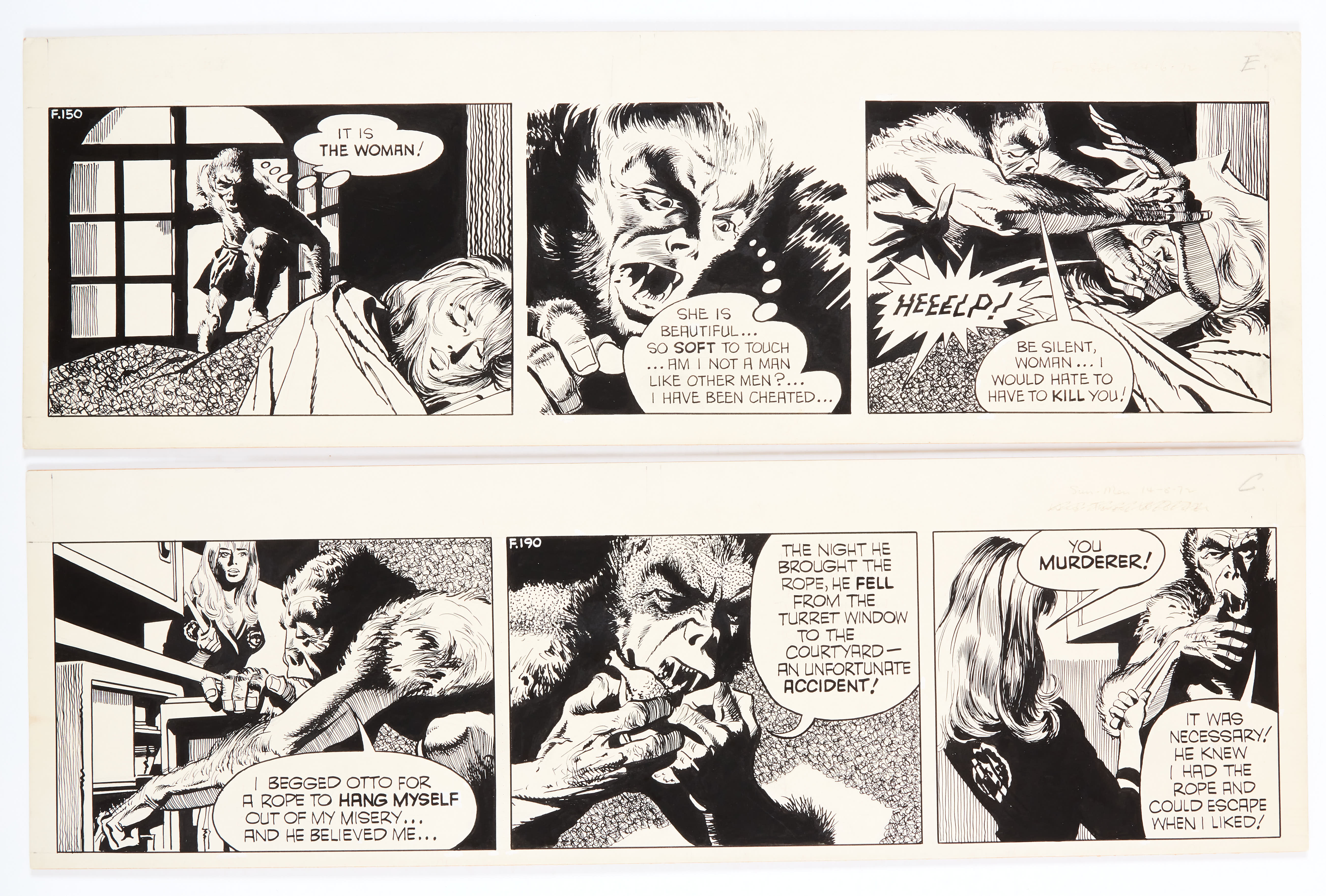 Garth's 'Wolfman of Ausensee' two original artworks (1972) by Frank Bellamy for The D. Mirror 24.