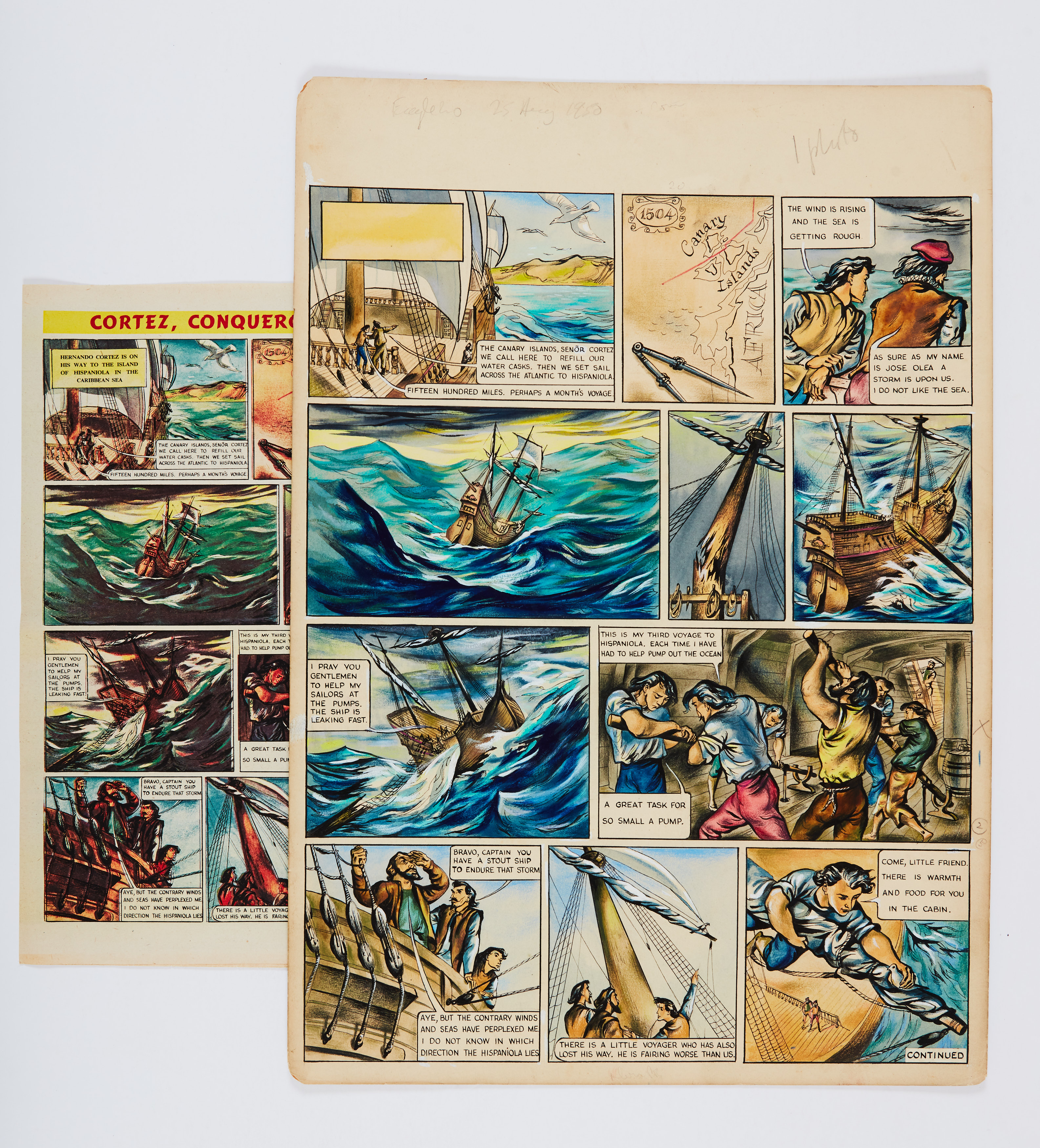 Eagle original artwork (1950) Cortez, Conqueror of Mexico by William Stobbs. With original comic