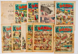Dandy (1938-39) 34, 44, 54, 63, 64, 68, 70, 83, 91 99, 107. Well-worn, torn, taped, incomplete, some