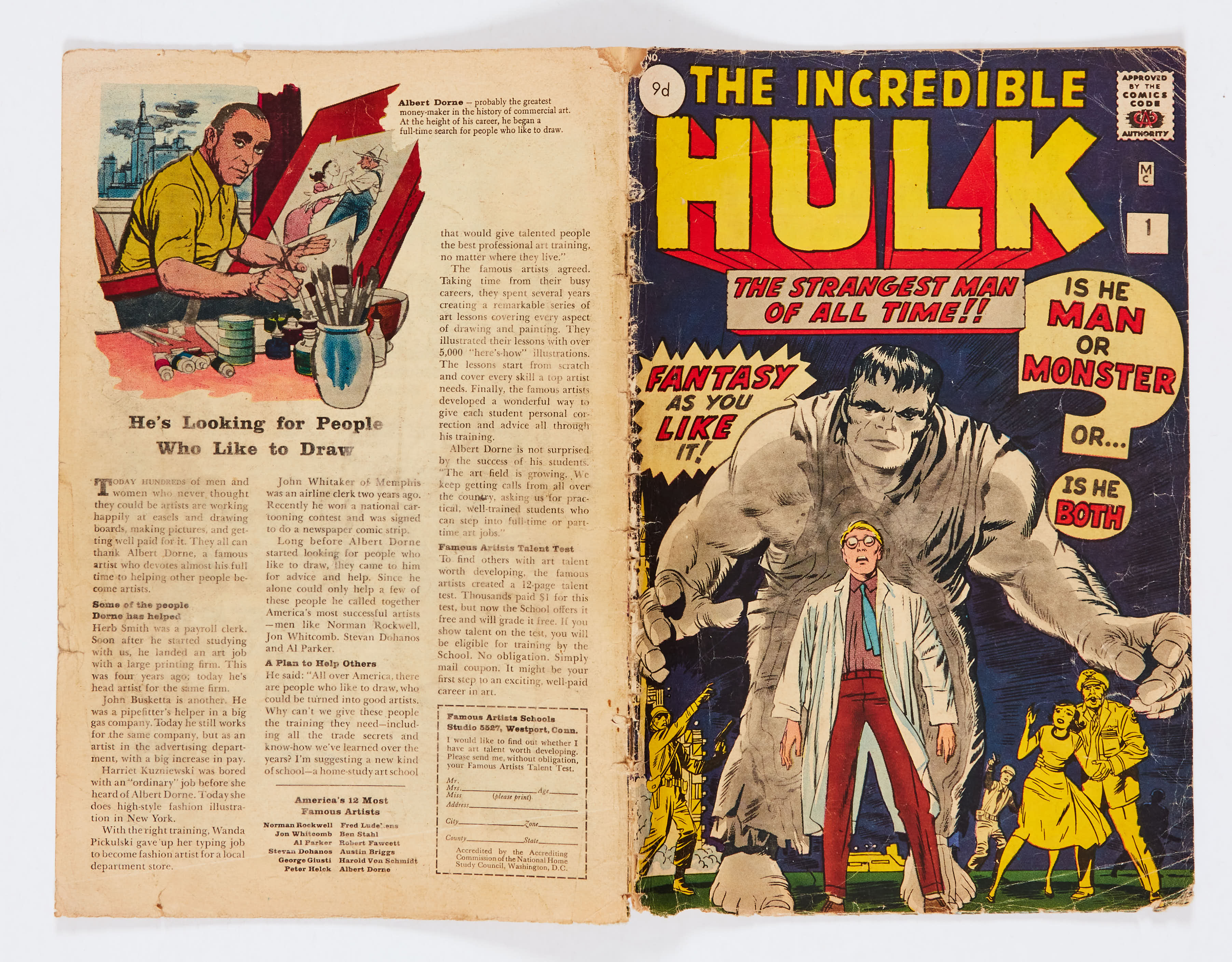 Incredible Hulk 1 (1962) Well worn spine with narrow bottom edge bug chew 1" long either side of spi - Image 2 of 6