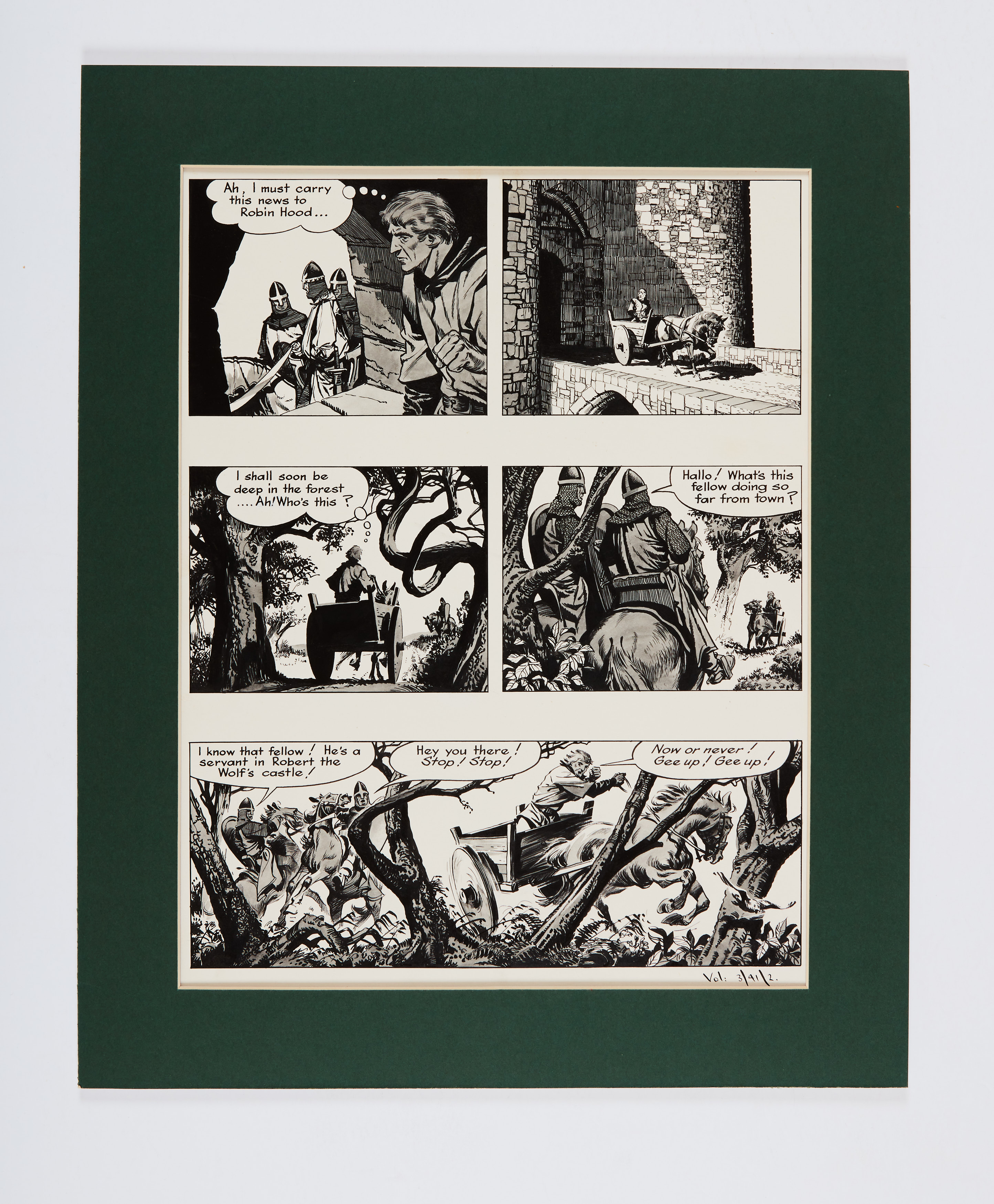 Robin Hood original artwork (1956) by Frank Bellamy for Swift Vol. 3, No 41 pg 2 (1956). Black ink