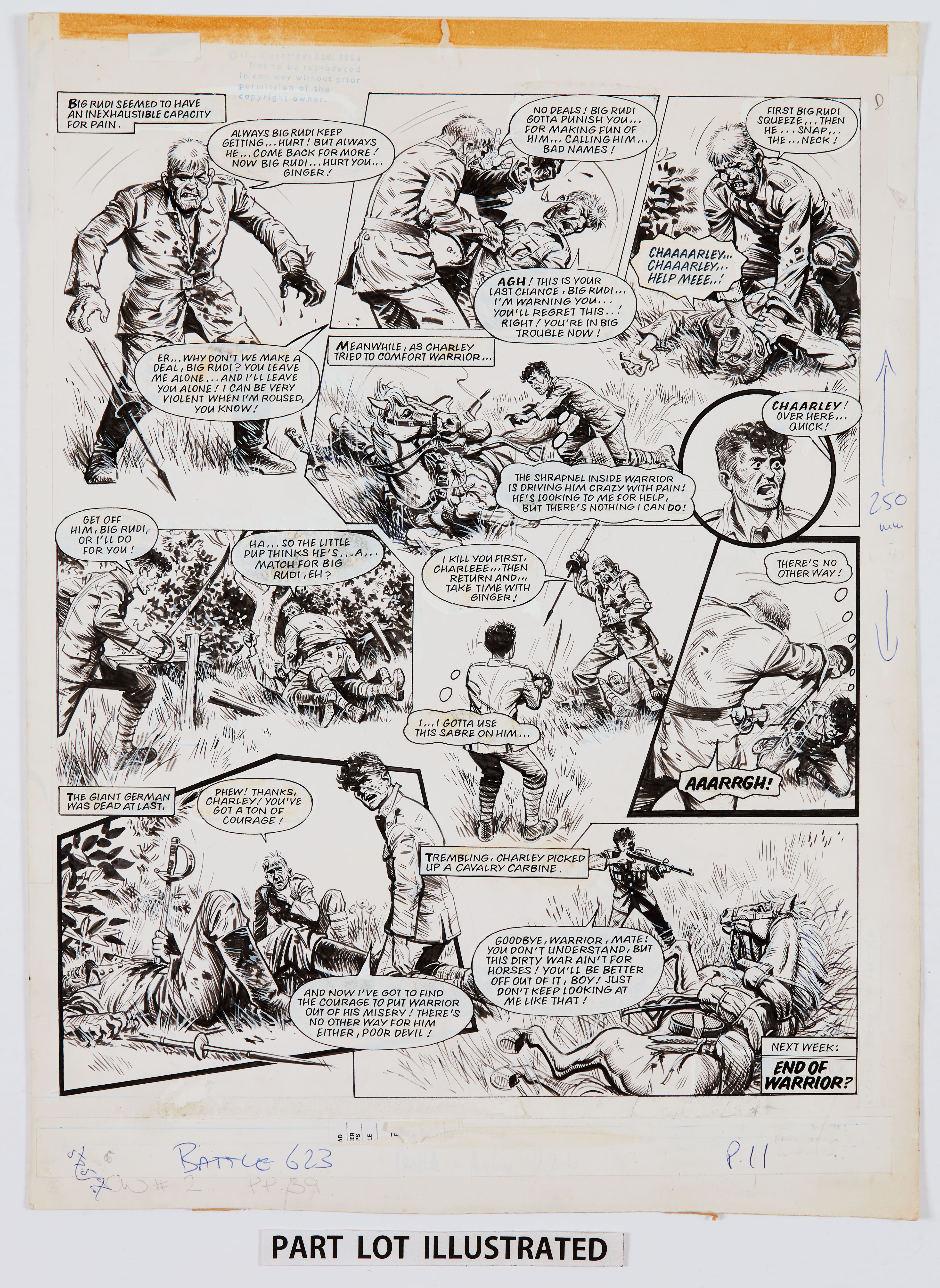 Charley's War: 3 original consecutive artworks (1984) by Joe Colquhoun for Battle No 623 pgs 9- - Image 2 of 2