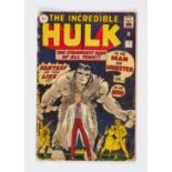 Incredible Hulk 1 (1962) Well worn spine with narrow bottom edge bug chew 1" long either side of spi