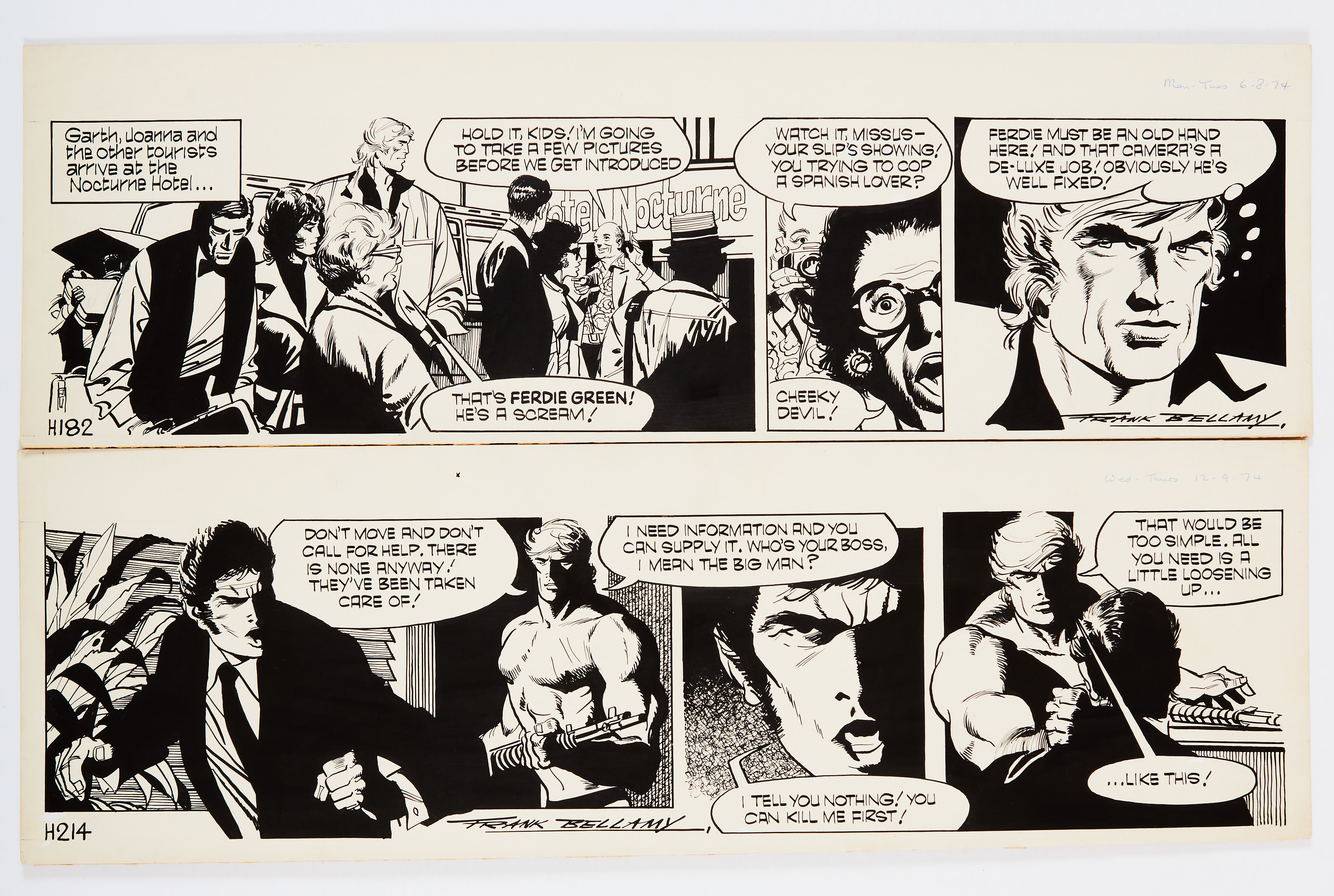 Garth: 'Freak Out to Fear' (1974) two original artworks drawn and signed by Frank Bellamy for the D.