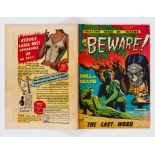 Beware 10 (actually # 1 1952). Good cover colours, some interior rust migration from staples,