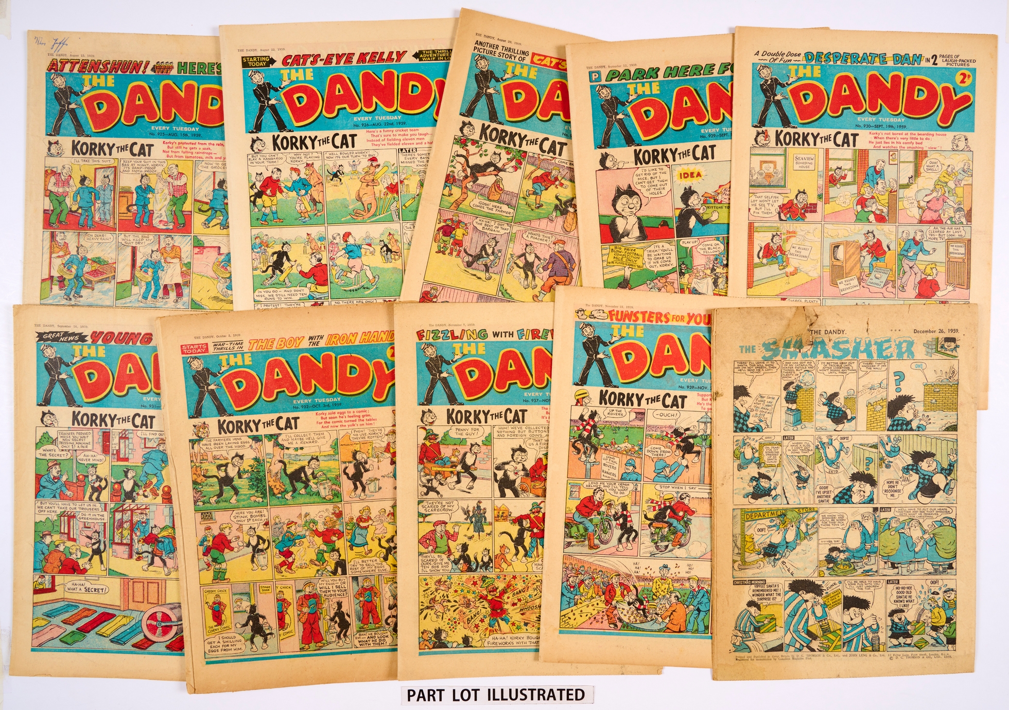 Dandy (Aug-Dec 1959) 925-927, 929-944 Xmas. 944 Xmas: back cover soiled and torn [gd], 932 [gd], a - Image 2 of 2