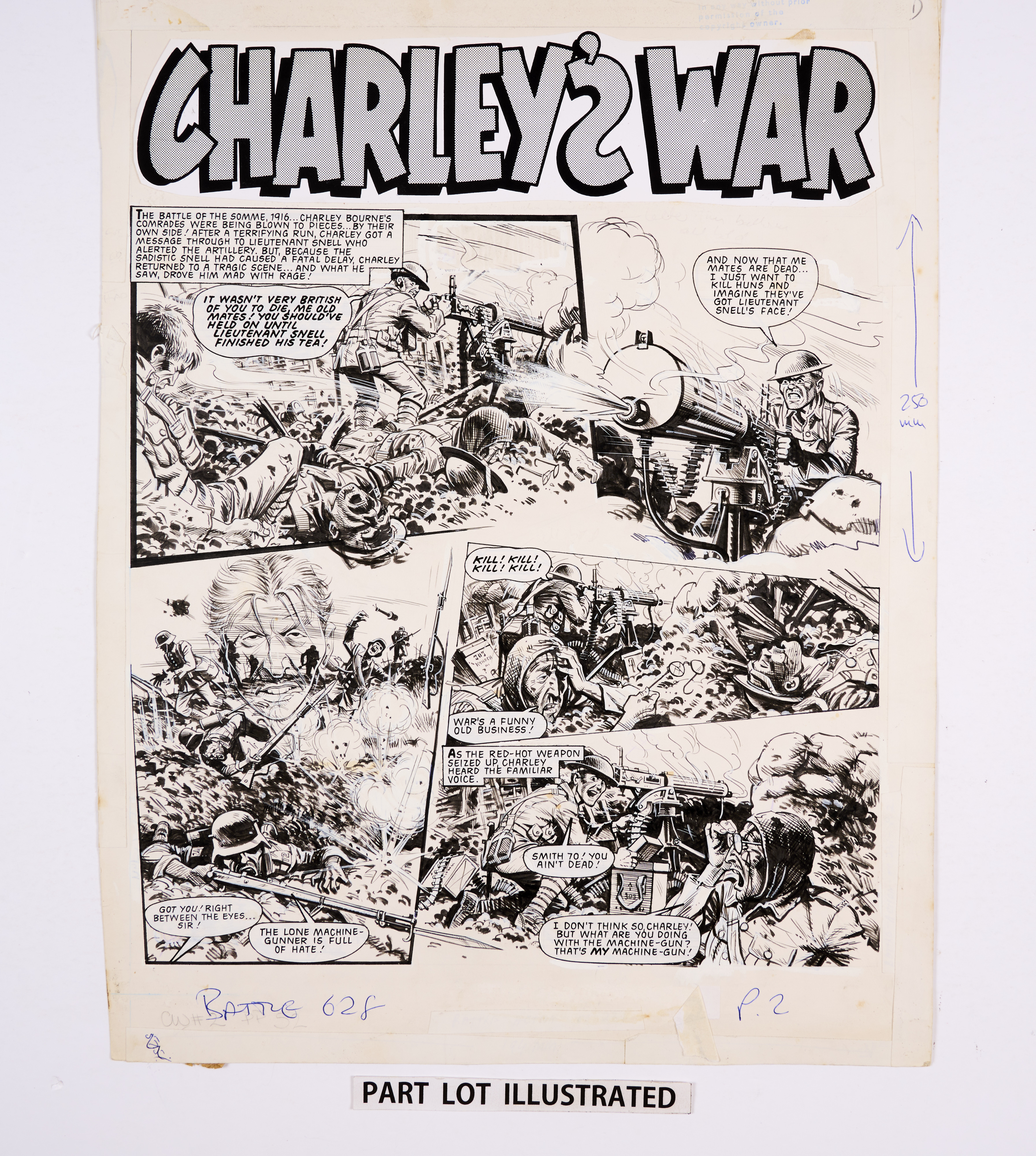 Charley's War: 3 original consecutive artworks (1984) by Joe Colquhoun (and signed to the lower