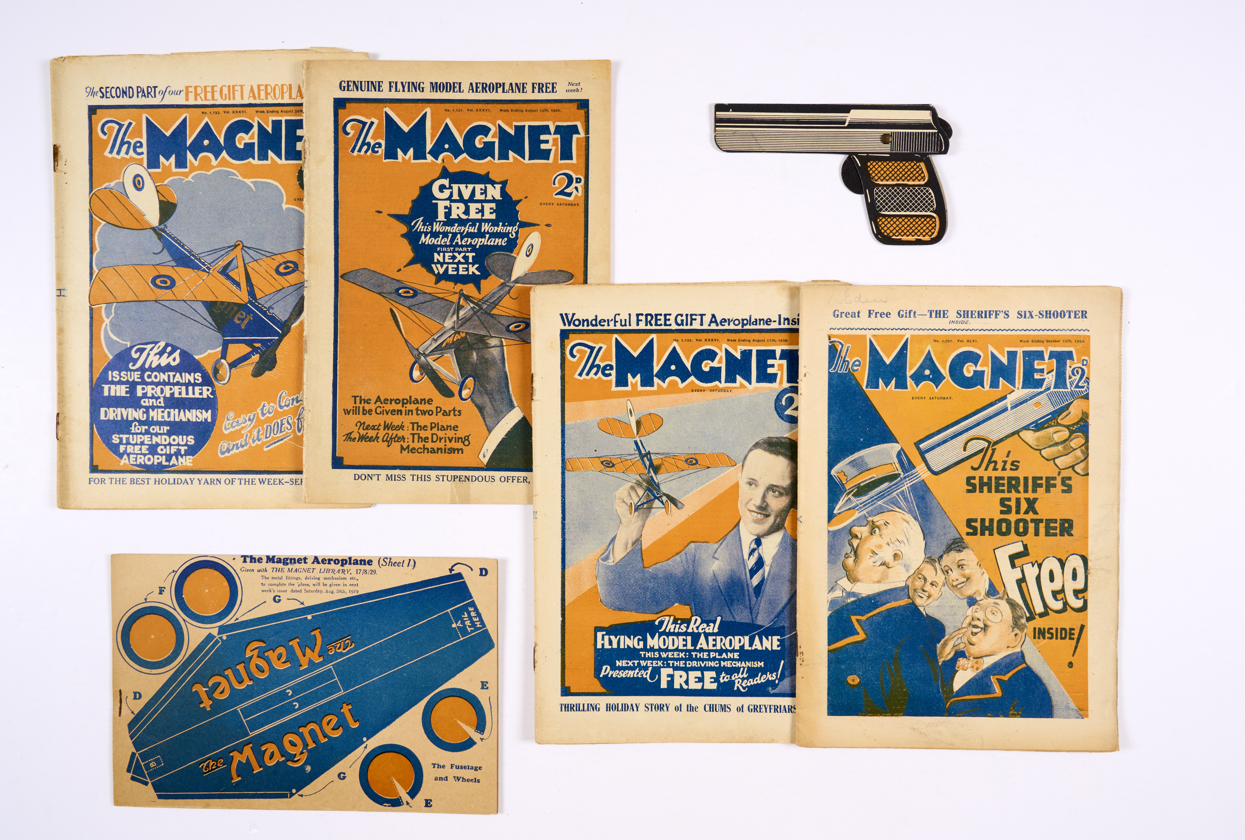 The Magnet (1929-34) 1121-1123 wfg Model Aeroplane in 3 cut-out sheets (without driving mechanism)