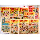 TV Comic (1962) 525-576. Complete year with free gifts Milky Bar Kid badge (No. 536), BMC Supplement