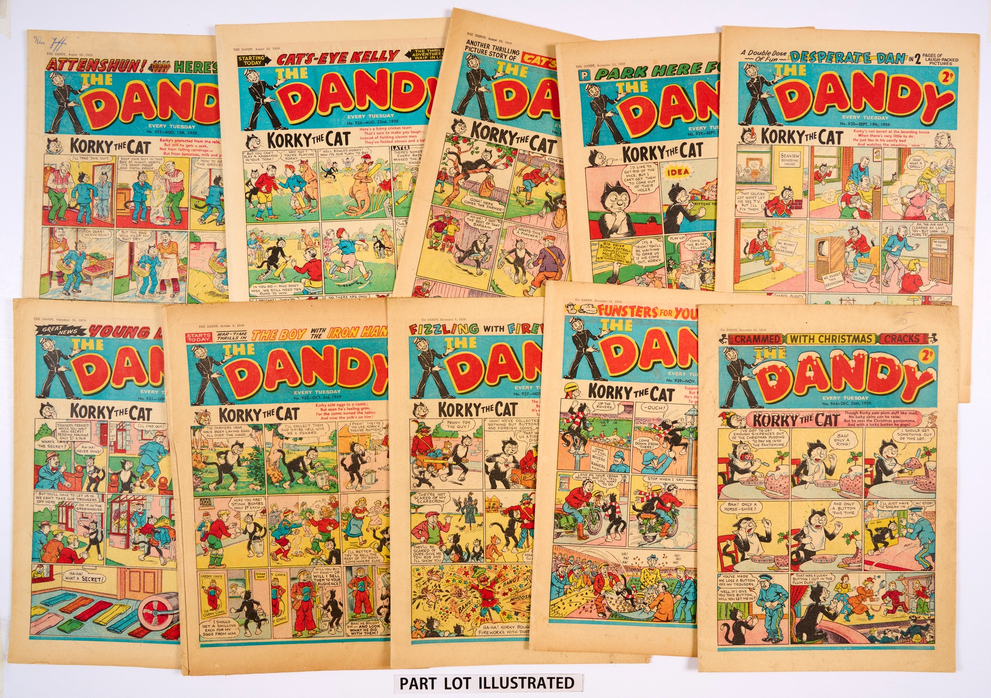 Dandy (Aug-Dec 1959) 925-927, 929-944 Xmas. 944 Xmas: back cover soiled and torn [gd], 932 [gd], a