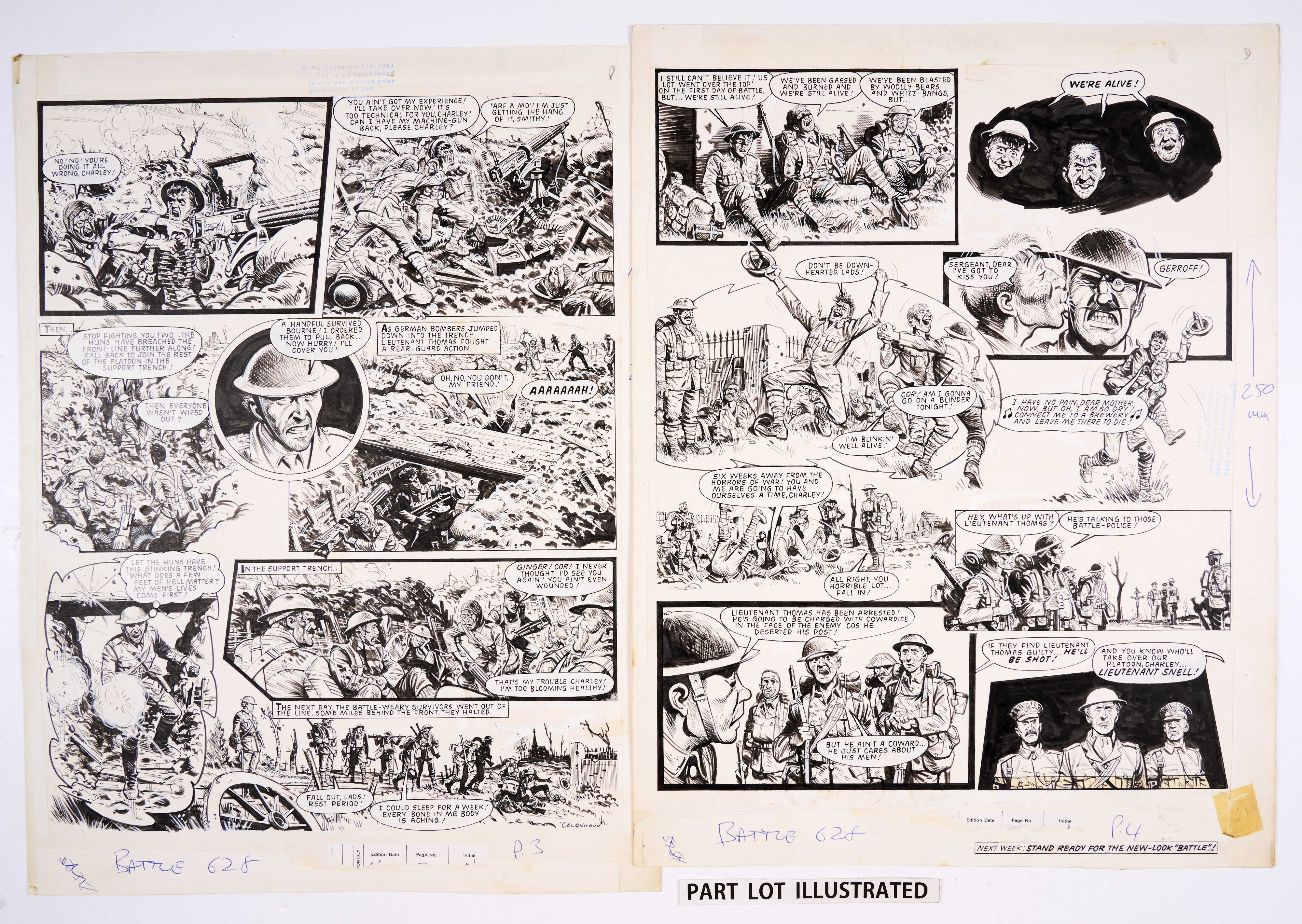 Charley's War: 3 original consecutive artworks (1984) by Joe Colquhoun (and signed to the lower - Image 2 of 2