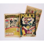 Police Comics 25 (1943). Jack Cole cover and splash page art. Eisner, Kurtzman story art. Clear