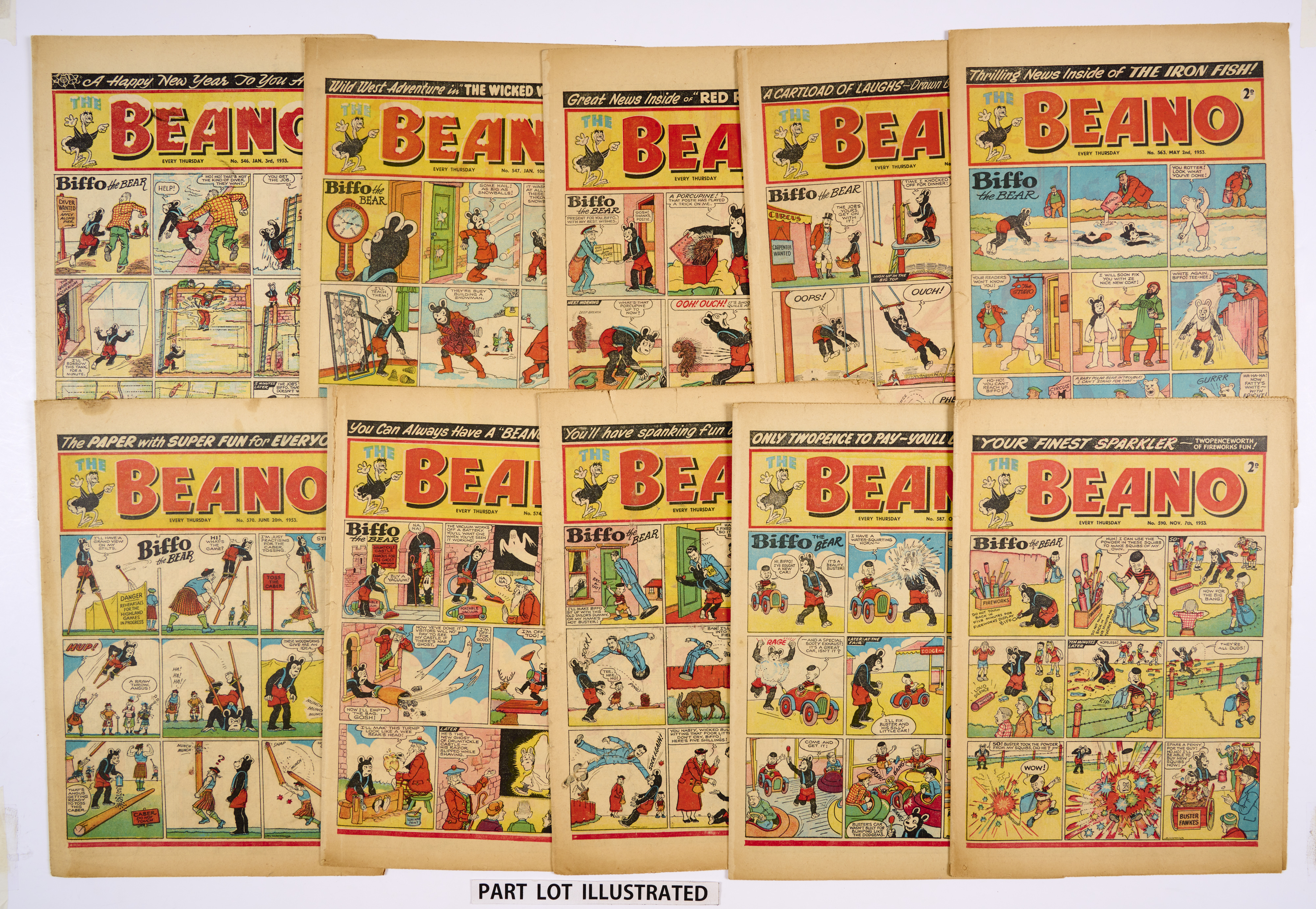 Beano (1953) 546 New Year, 547, 550, 552-555, 557, 562-567, 569, 570, 574, 575, 582, 585, 587,