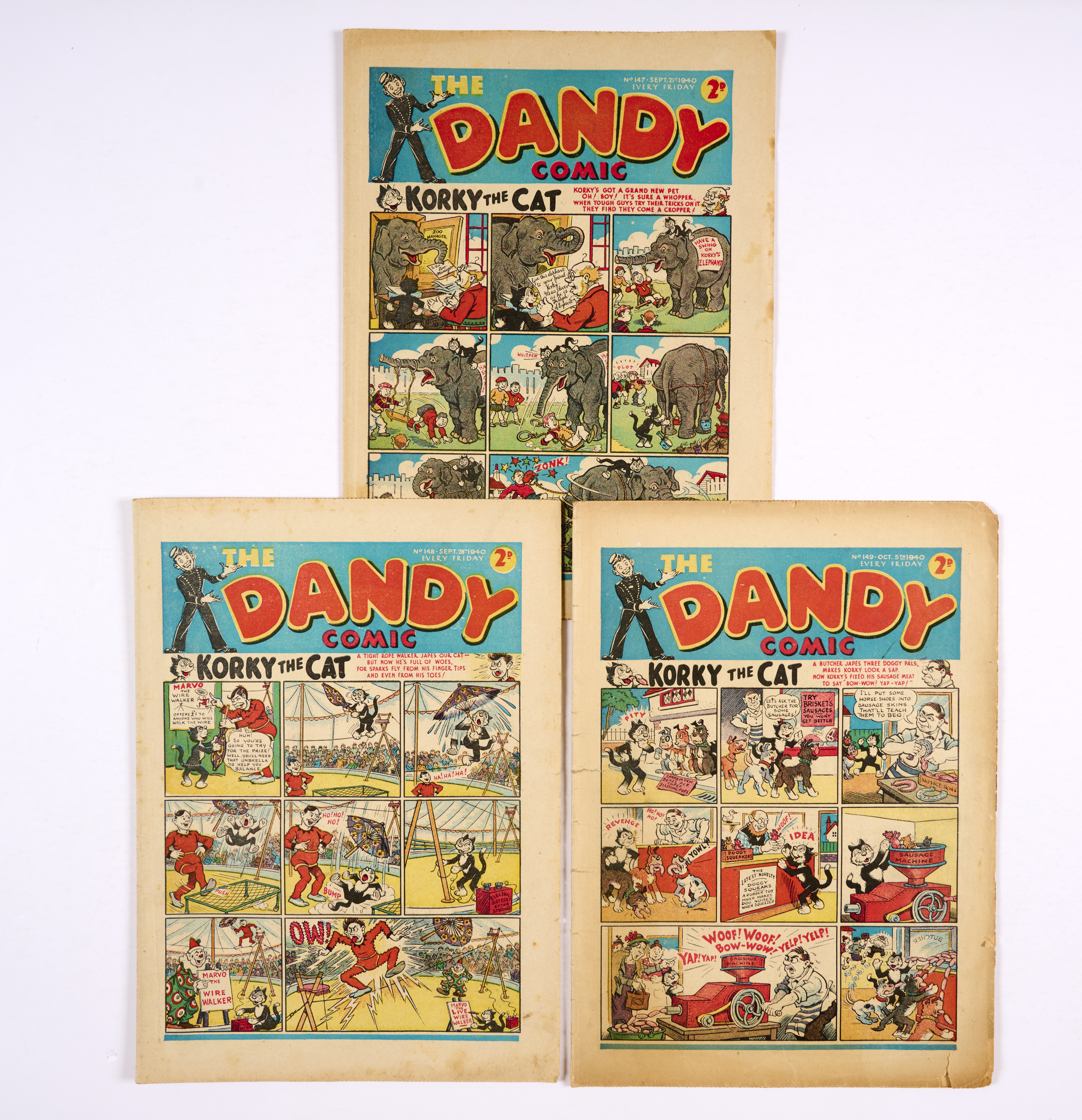 Dandy (Sept-Oct 1940) 147, 148, 149. Propaganda war issues with Addie and Hermy, Wildfire the War