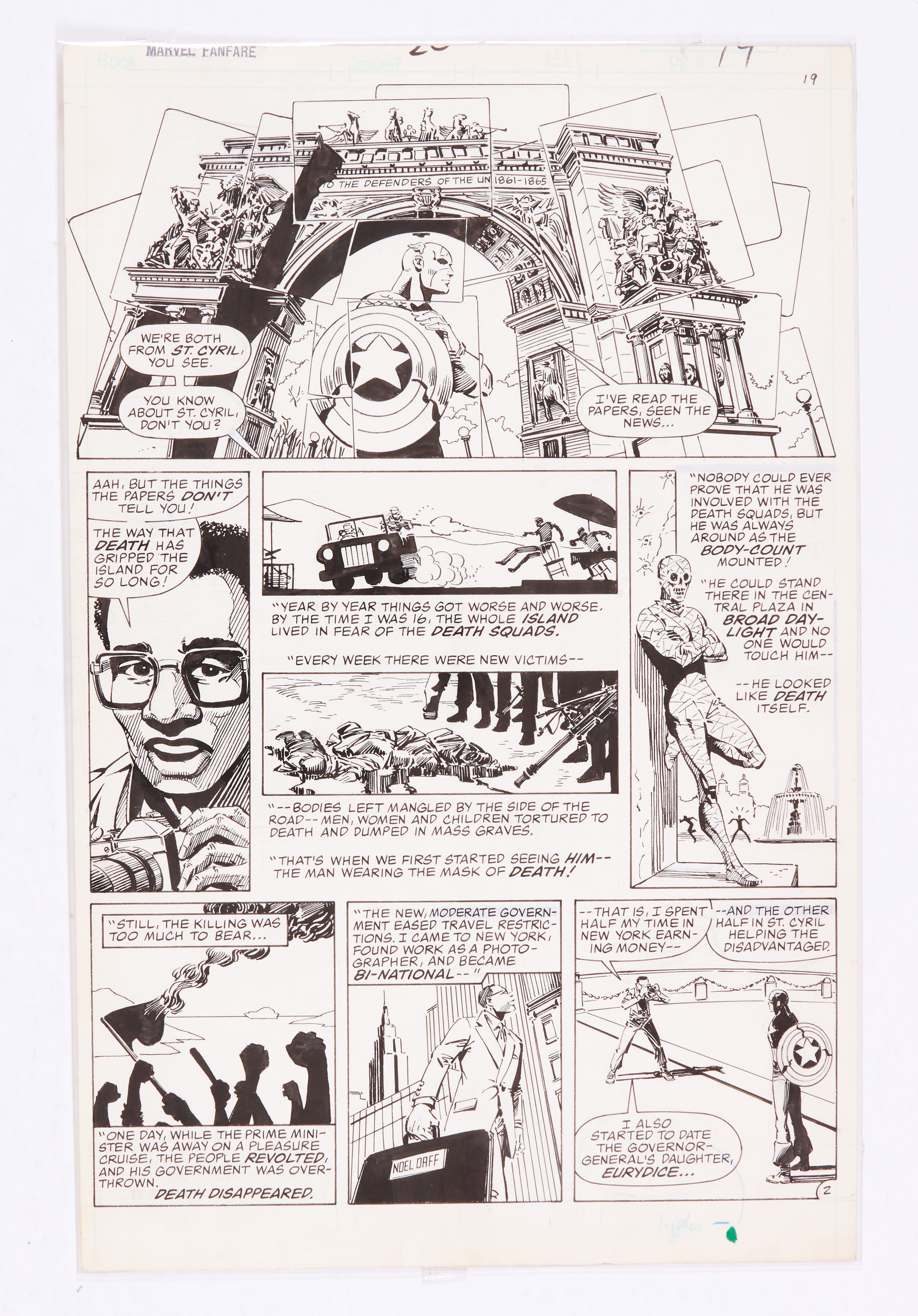 Marvel Fanfare # 26 (1986) Captain America original artwork page 19 by Will Jungkuntz. Pen and ink