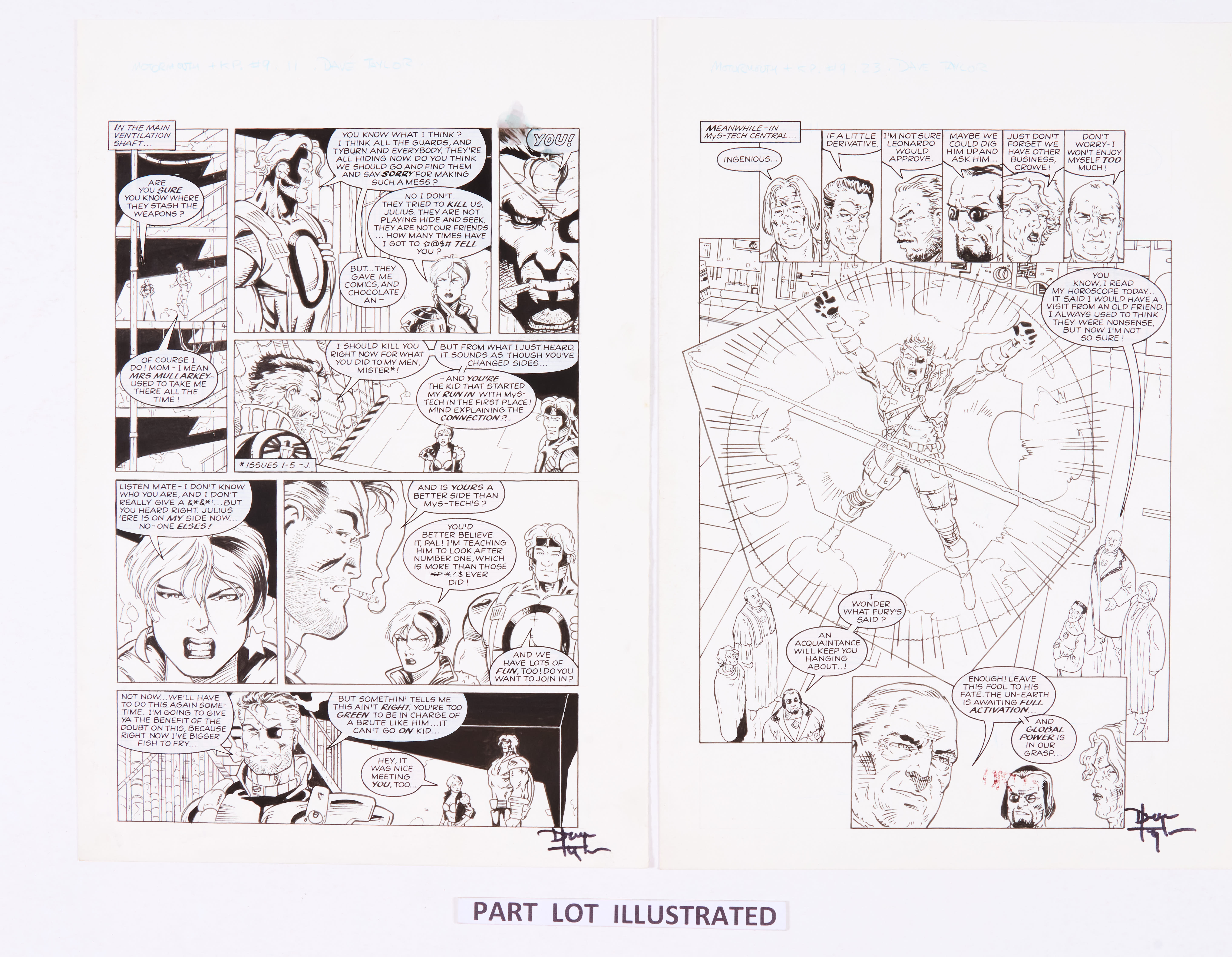 Motormouth & Killpower #9 (1992). Four original artworks, pgs 1, 2, 11, 23, drawn, inked and - Image 2 of 2