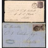 MALTA 1865 cover to Lieut Kelsall, HMS Phoebe with long seven page letter franked 6d lilac Pl.5 (