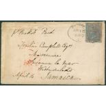 JAMAICA 1857 GB (SG.70a), 1856 6d pale lilac on azure paper, tied on cover to Savannah La Mar,