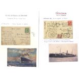 TROOPSHIPS 1907-42 collection on leaves in a ring binder of shipping postcards, all used with