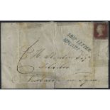 1850 entire letter bearing blue-green 'SHIP LETTER/NEWCASTLE TYNE' mark on 1d red cover ex