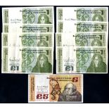 Ireland Republic £1 (8) dated 1978, 1982 (3), 1988 (3) & 1989 + £5 dated 1987, mostly GVF to EF. (