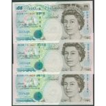 Kentfield QEII £5 (3), issued 1991, B364 consecutive series DC08 131806 to DC08 131808, Pick 382 Aa,