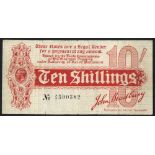 Bradbury 10 shillings T9 issued 1914 series A/4 590382, Pick 34b, pinholes + faint inked script on