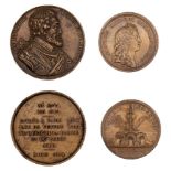 1676 France, Louis XIV, Capture of Cond?, bronze medal, by Mauger and Le Blanc, youthful bust of