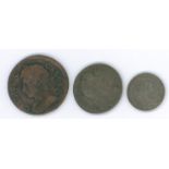 1682 fourpence, F/AF, 1671 twopence, AEF and a 1674 farthing, GF but cleaned (3)