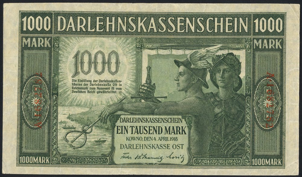 Germany Darlehnskassenchein 1000 mark, Kowno 1918, German Occupation of Lithuania WWI, Pick R134a,