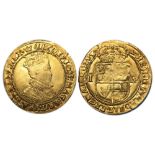 Gold double crown, fourth bust mm coronet (1607-09), AEF but almost 'as-struck' with extensive